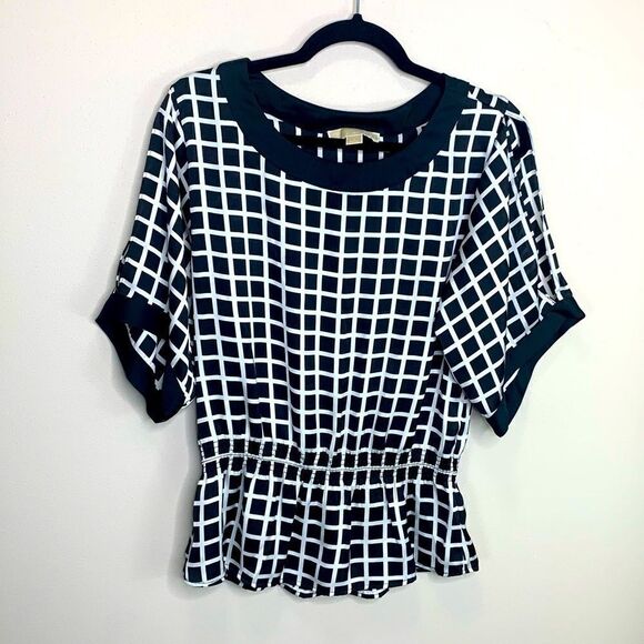 Michael Kors black white square peplum top B1 - Picture 1 of 9